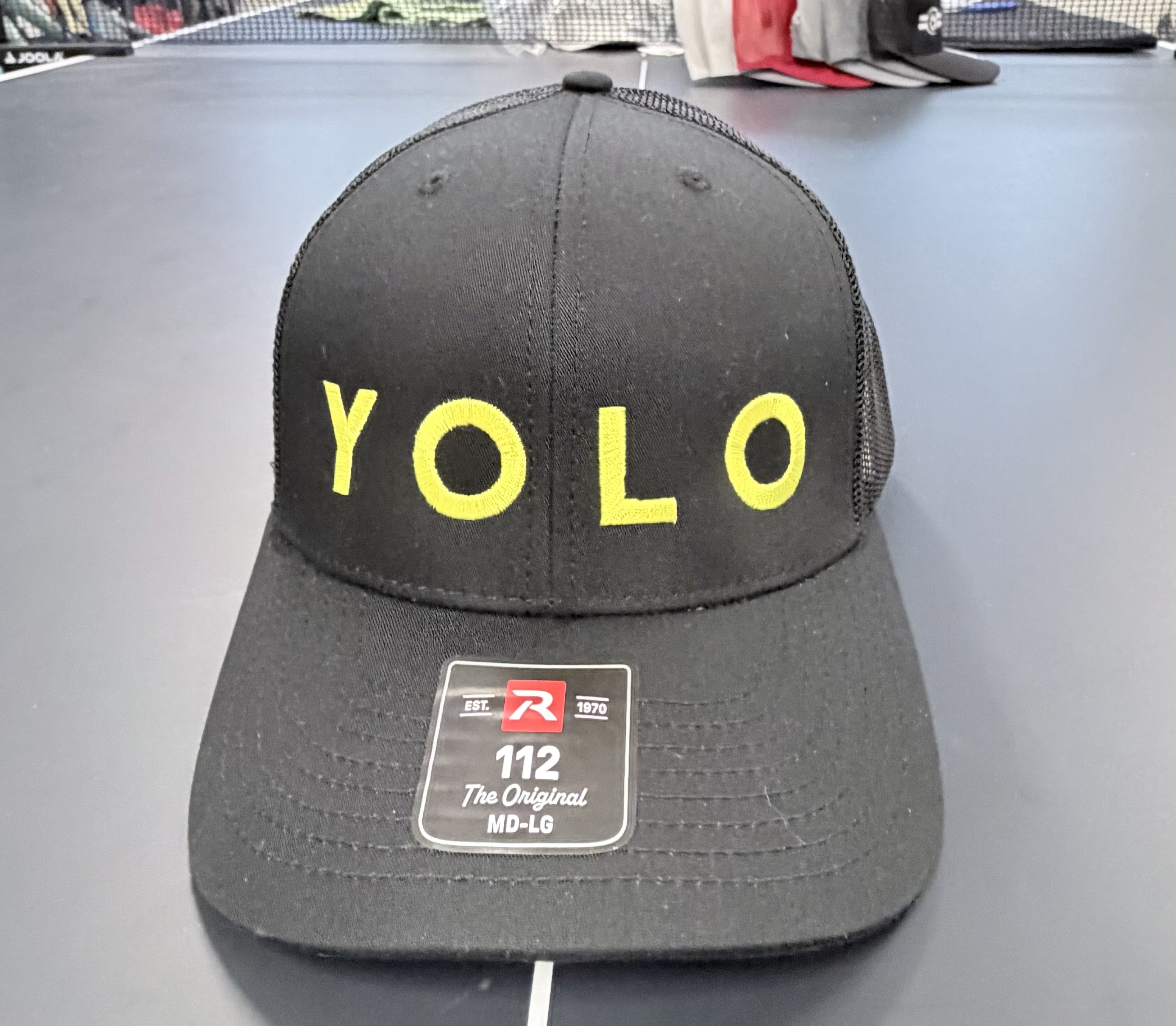 Yolo Polo Large Y O L O on all Black Trucker